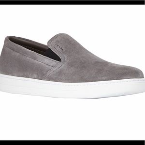 Prada Men's Gray Suede Slip-On Shoes